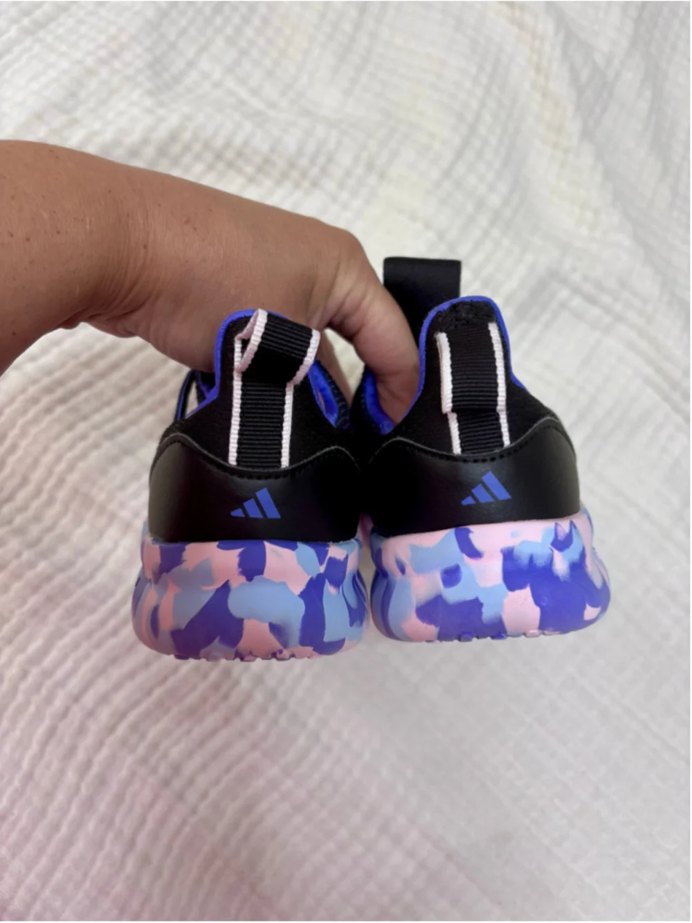Adidas Kids' Black & Blue Sneakers with Colorful Soles slip on Size 1